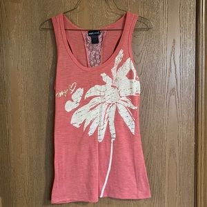 Adorable Pink Wet Seal Flower Design Tank with Lace Back Detail